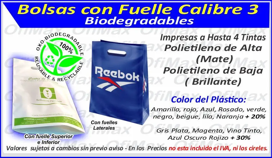 bolsas plasticas con fuelle  biodegradables calibre 2